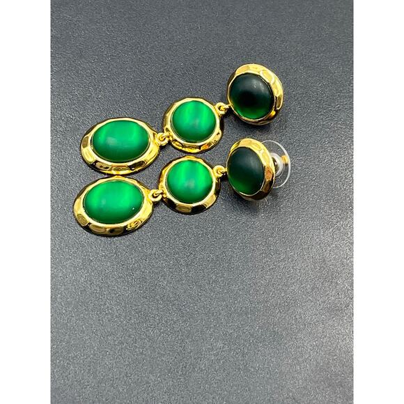 J. Crew Triple-Drop Tiered Matte-Green Glass Rhinestone Gold Tone Earrings - Picture 6 of 9